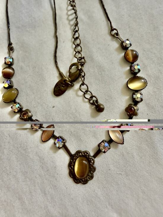 lia sophia Jewelry - Lia Sophia Savannah Delicate Necklace Brown Faux Cat Eye Crystals Bronze Tone